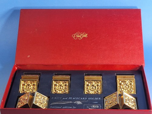 Carvel Hall Knife Rest Place Card Holder Gold Tone Set Of 6 In Original
