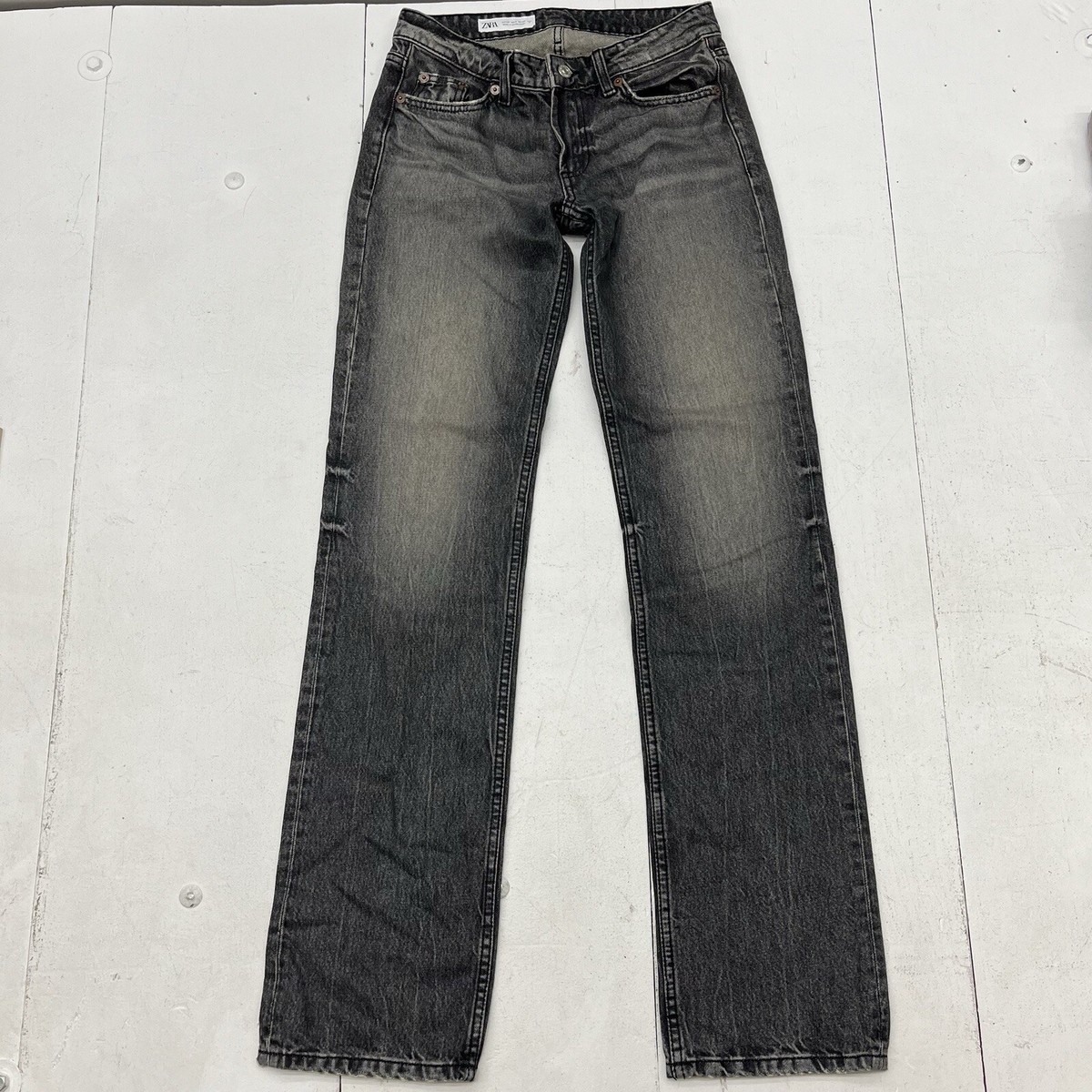 Zara Gray Denim Straight Cut High Waist Faded Jeans 34 Zara Gray Denim Straight Cut High Waist Faded Jeans 34