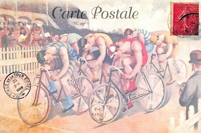 Postkarte, Französische Vintage Stil Kunst Fahrrad Rennen Carte Postale Frankreich 73L