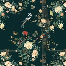 Dark Green Peel and Stick Wallpaper Vintage Floral Contact Paper 17in×118.1i