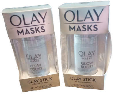 2 Pack- OLAY Masks Clay Stick, Glow Boost, White Charcoal 1.7 OZ