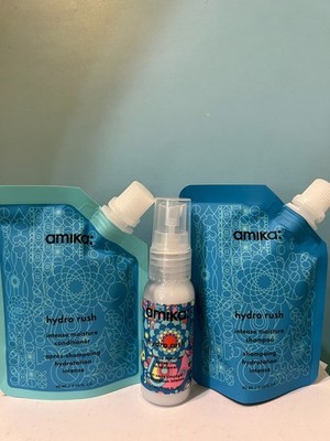 Amika Hydro Rush Intense Moisture Shampoo, Conditioner & Leave in Conditioner
