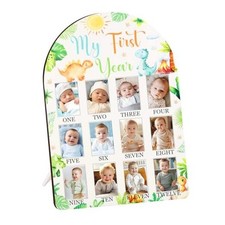 Dinosaur Themed My First Year Photo Frame, 12 x 17 Inch orange, green and blue