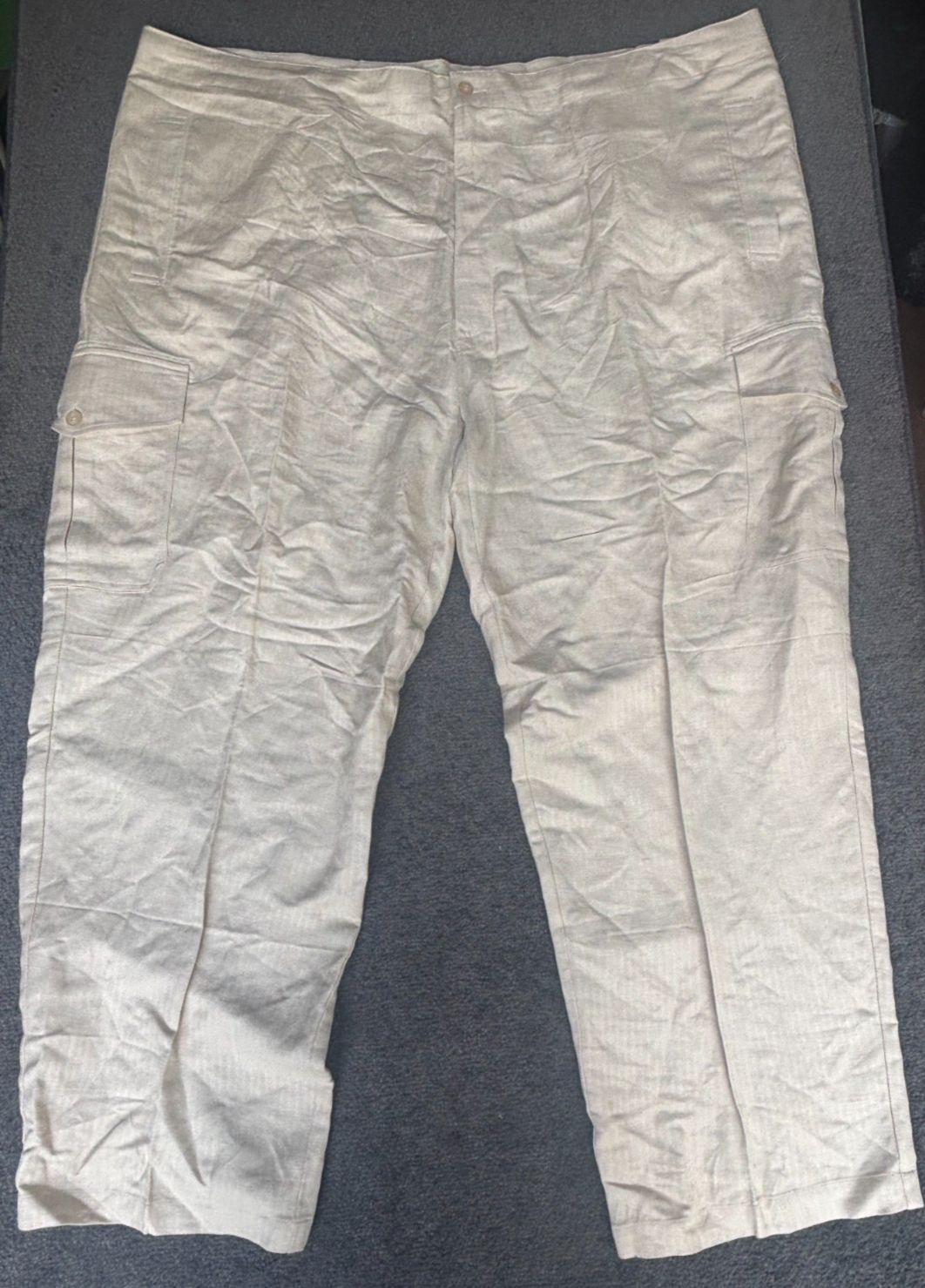 Cubavera Cargo Pants Mens 54 X 32 Beige Linen Zip Pockets High Rise Straight Leg