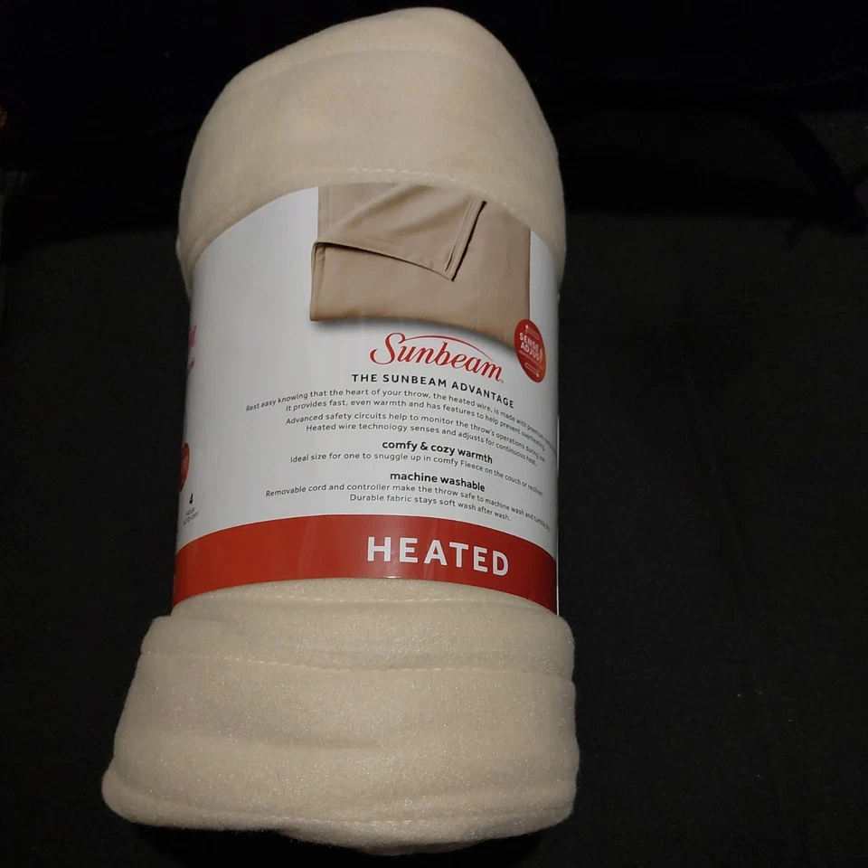 Sunbeam Off White/Cream Fleece Soft Heated Throw. Size 50 In. X 60 In. New! - Image 2 of 4