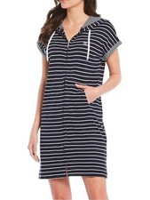 Lauren Ralph Lauren Striped Hooded Zip Up Lounge Dress