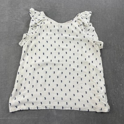 Loft Women Medium White Sleeveless Blouse Clip Dot Ruffle