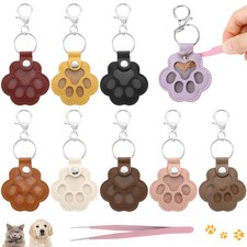 9 Pcs Dog Fur Storage Keychain Leather Paw Pet Hair Keychain with Tweezers Pe...