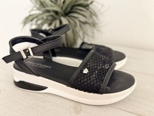 Juicy Couture Ilyza Wedge Sandals Women Sz 10 Black Logo Ankle Strap Buckle Y2K