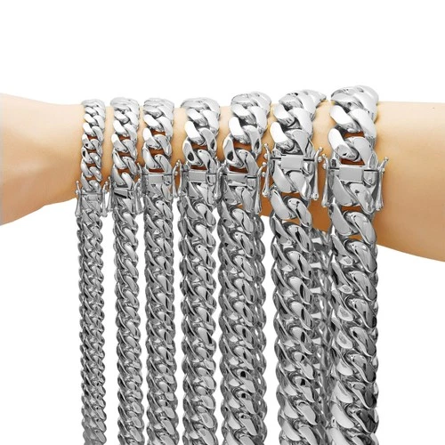 Heavy 6-20mm Miami Cuban Link Chain Silver Stainless Steel Necklace for Men Boys