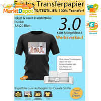 BüGelfolie A4X20 FüR Dunkle Textilien Inkjet Laser Transferfolie 20 Blatt
