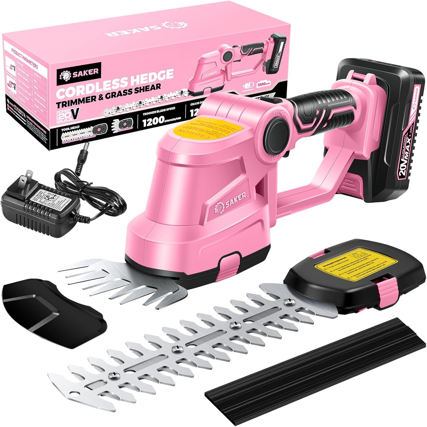 Saker Cordless Hedge Trimmer-20V Electric Shrub PINK HEDGE TRIMMER+1 BATTERY