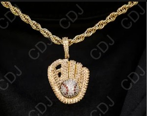 Authentic Lab Created Diamond for Him Glove Ball Charm Pendant 14k Yellow Gold Plated