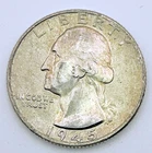 1945 Washington Quarter 90% Silver AU Toned Toning Almost Uncirculated