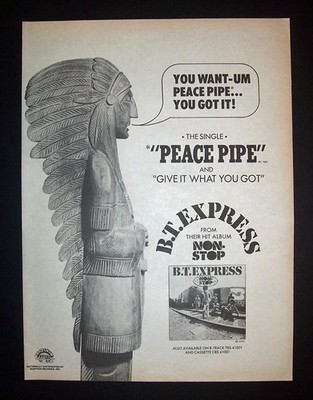 BT Express Non-Stop, Peace Pipe 1975 Short Print Poster Type Ad, Promo Advert
