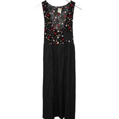 Vintage Decked Out Dress Size 7/8 (medium) Black Dot Sleeveless Maxi 90s Heels