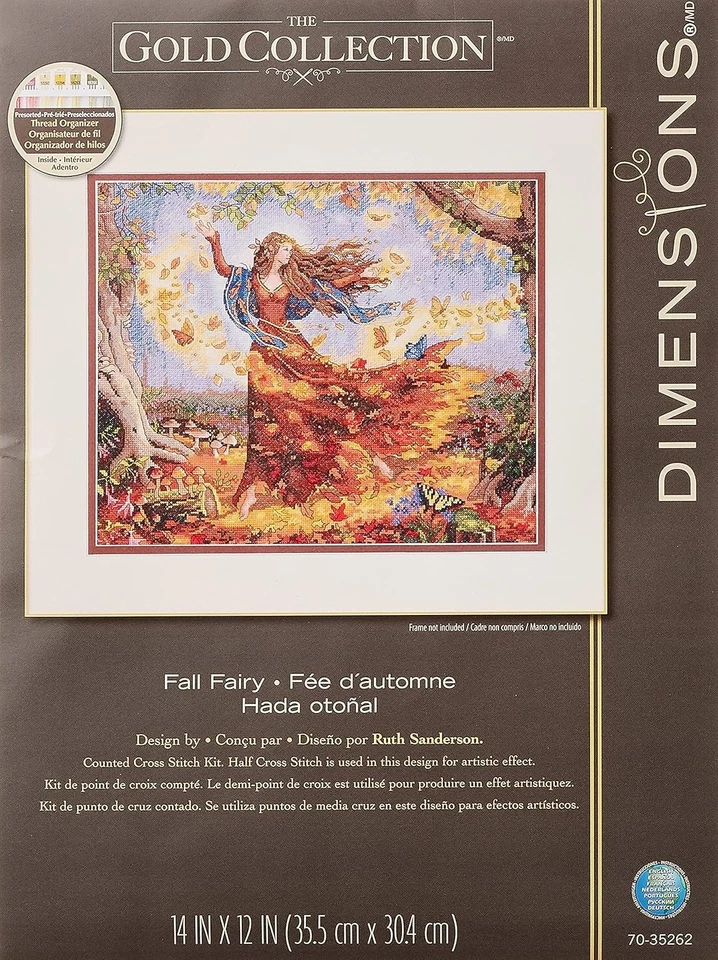Fall Fairy Cross Stitch Kit, 16ct Dove Grey Aida, 14x12 - Image 3 of 4