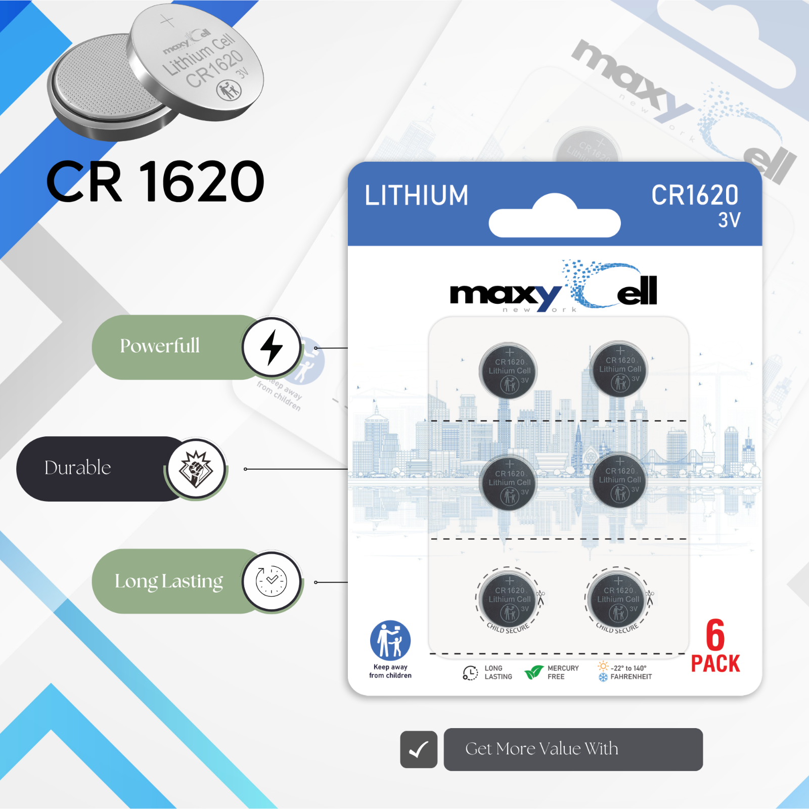 Dl1620 6 X 1620 CR1620 DL1620 ECR1620 3V MaxyCell Lithium Coin Cell Batteries ...