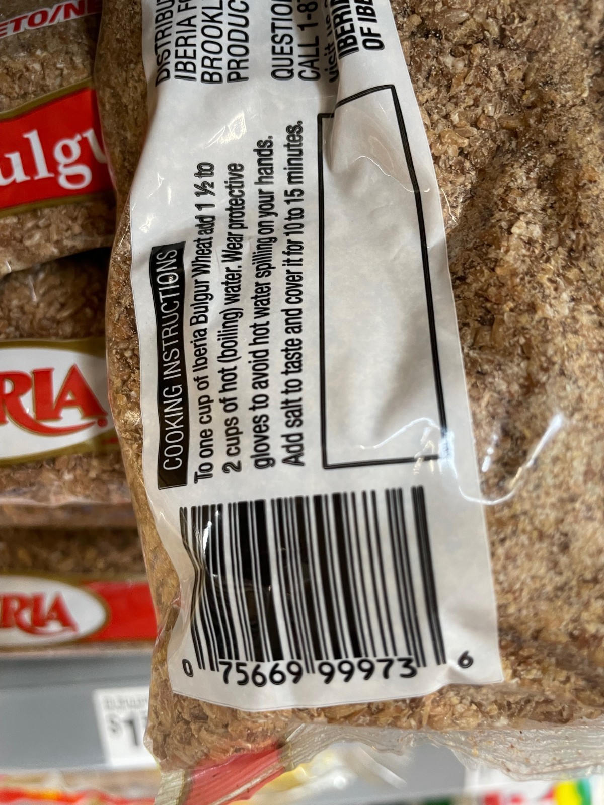 7 Pack Iberia Bulgur Wheat Size 24 oz Bags -Whole Grain Cracked Wheat High Fiber