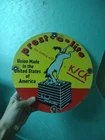 VINTAGE 1949 DATED PRESTOLITE BATTERY 12” PORCELAIN GAS OIL SERVICE SIGN
