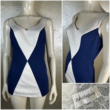 Vintage Ladies 60's/70's COLE of CALIFORNIA White Blue Polyester Swimsuit Pinup