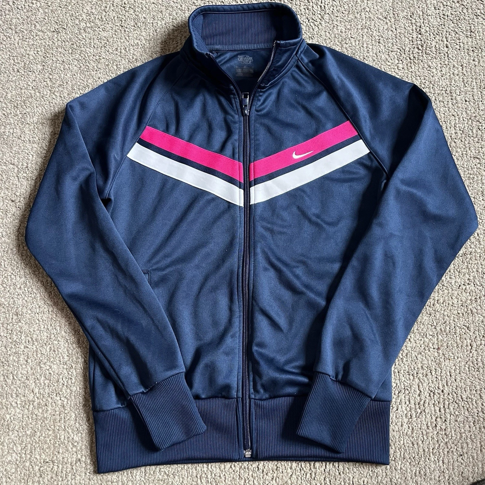 Nike Womens M Jacket Warm Up Top Polyester Long Sleeve Retro Full Zip Navy Pink
Opens in a new windo