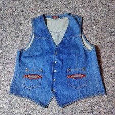 Brand Male Denim Jean Vest 60s 70s Vintage Pearl Snap Size Medium Embroidered
