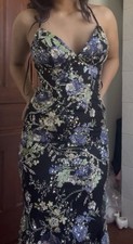 Peacock Mermaid Spaghetti Straps Sequins Long Prom Dress with Appliques  Size 4