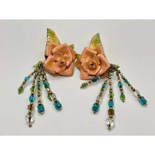 Lunch At The Ritz Vintage Enamel Statement Clip Earrings 1989 RARE!!!