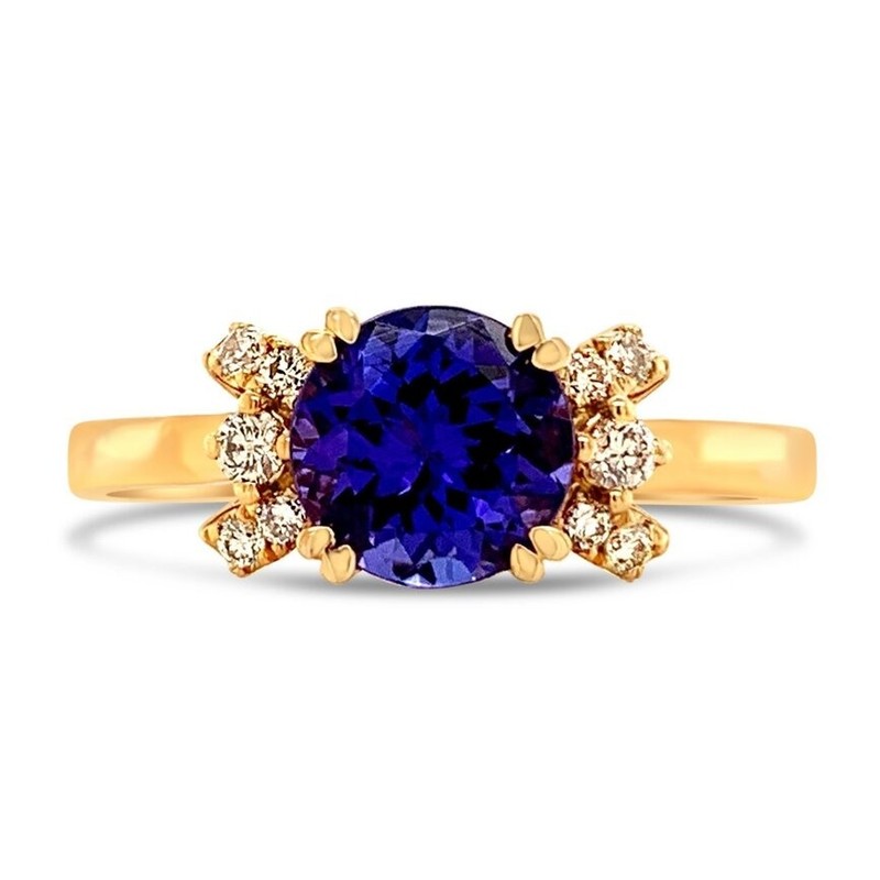 Le Vian 14K Rose Gold Promise Band Ring for Women Tanzanite Diamond Halo Size 7