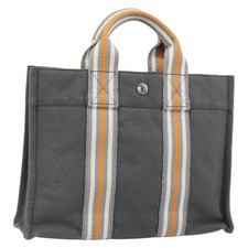 HERMES Fourre Tout PM Hand Bag cotton Gray Orange Auth SW1944
