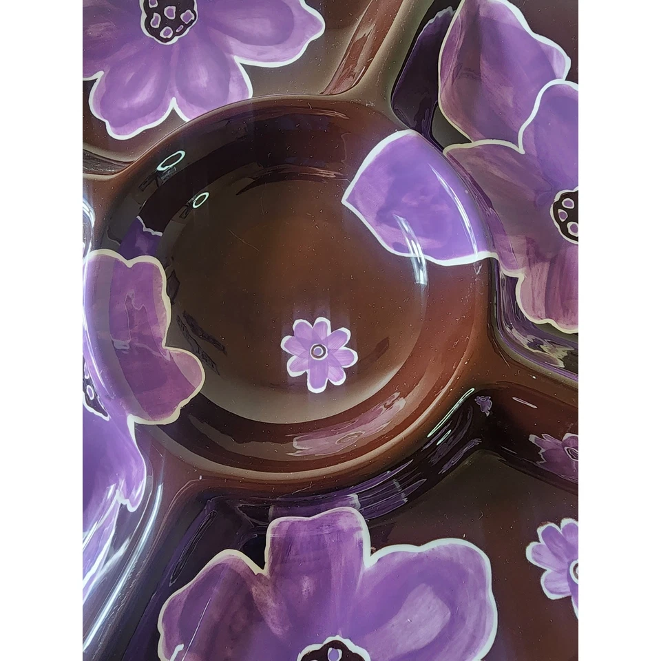 LAURIE GATES Púrpura Floral Grande 15" Aperitivo Veggie Chips Plato Pesado Foto 4 de 4