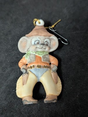 Vintage 1985 Alberta s Mold ''Cowboy Mouse'' Christmas Ornament Handpainted 4 