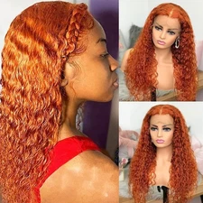 African women's lace synthetic wig orange long curly hair small curls