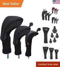 Black Golf Club Head Cover for Driver Fairway 3 Pcs Woods Headcovers, Golf Ac...