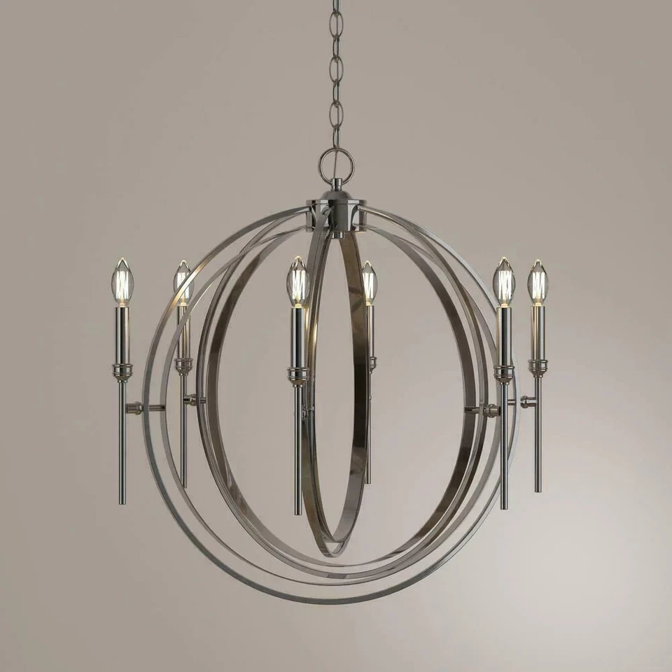 World Imports Rondure 6-Light Polished Nickel Chandelier, Adjustable Height - Image 4 of 4