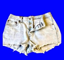 Levi's Shorts Blue Denim 501 XX Button Fly Cut Off Frayed Raw Womens size 28