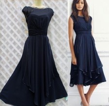 Stunning Monsoon Anya Size 20 Navy Chiffon Midi Occasion Evening Dress rp£160