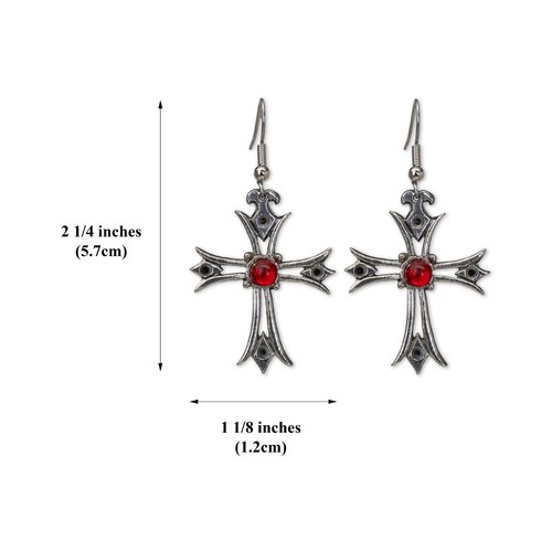 Celtic Cross Earrings with Red Cabochons Silver Finish Pewter #1002 - Picture 3 of 6
