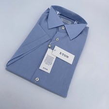 Eton Short Sleeve Dress Shirt Mens XL 17 - 43 Blue Striped Contemporary Fit