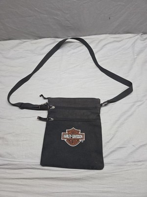 Harley Davidson Canvas Crossbody Travel Bag Black Motorcycle Travel Zipper Pkts