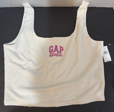 2023 Gap X Barbie Adult Arch Logo Cropped Tank Top White & Pink Size Large NWT