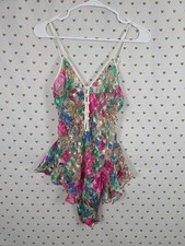 Vintage Victoria's Secret Gold Label Floral Teddy Romper P Sheer Ruffle 90s