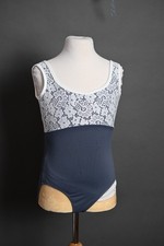 Adult Small Bluish Grey Leotard with Lace Overlay Top