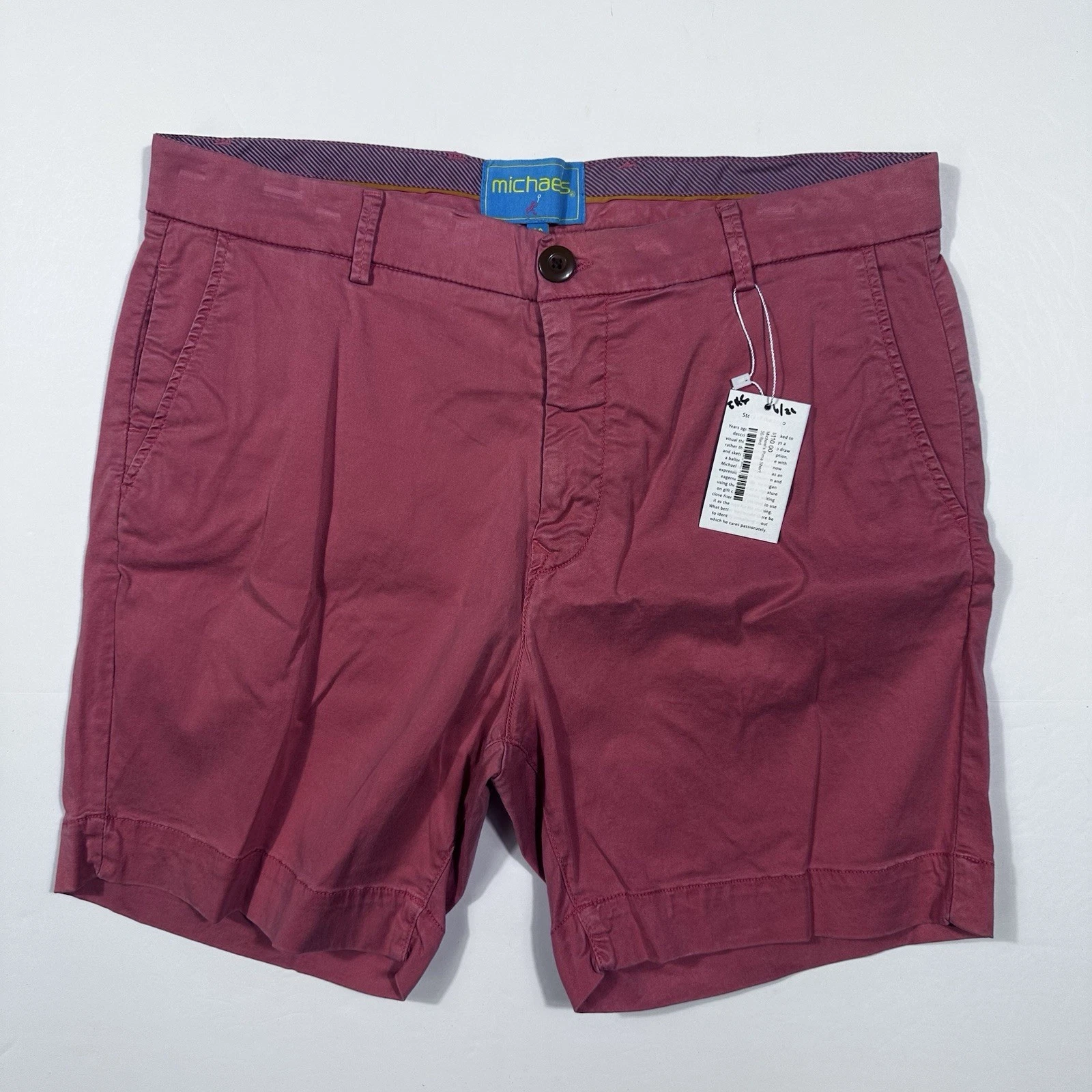 $110 New MICHAEL'S Men's Size 36 Waist Casual Red Flat Front Chino Shorts