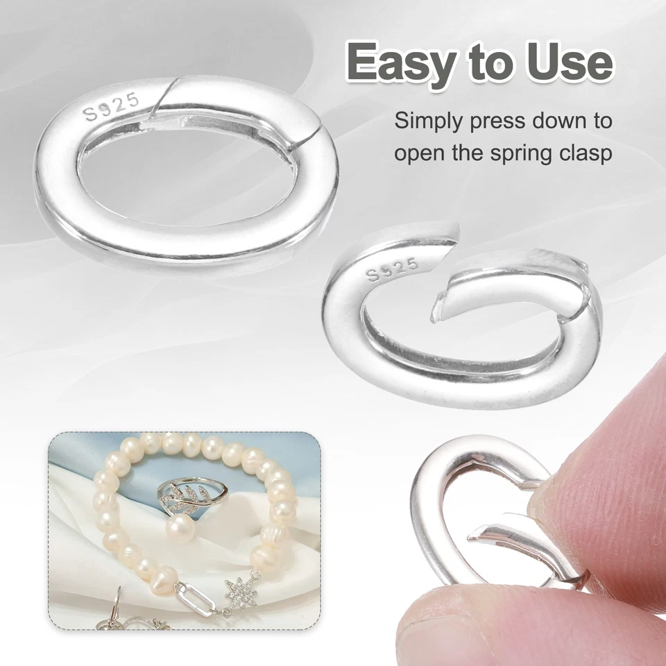 13x10mm 925 Sterling Silver Spring Gate Rings, 2Pcs Oval Clasps, Silver Tone - image 4 of 4