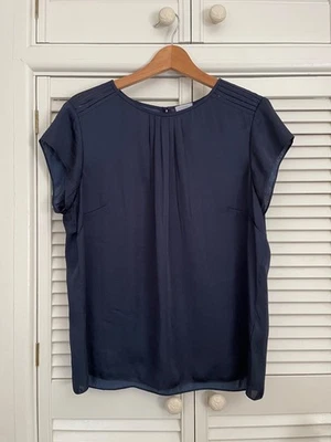 JIGSAW Navy Blue Short Sleeve Blouse Top with lovely shoulder detail - Size 16 - Image 1 of 4