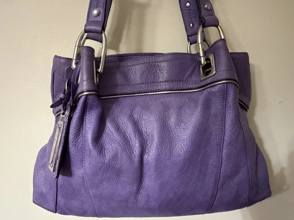 复古 B MAKOWSKY 薰衣草紫色皮革单肩包手提包钱包 — 第 2/4 张图片