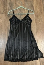 Chanteuse Black/White Pinstripe Slip Dress Lace Trim Sz XS