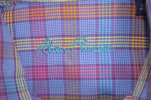 Alan Flusser Button Down Shirt Long Sleeve Multi-Color Purple Plaid Mens Lg T35 - Picture 4 of 5